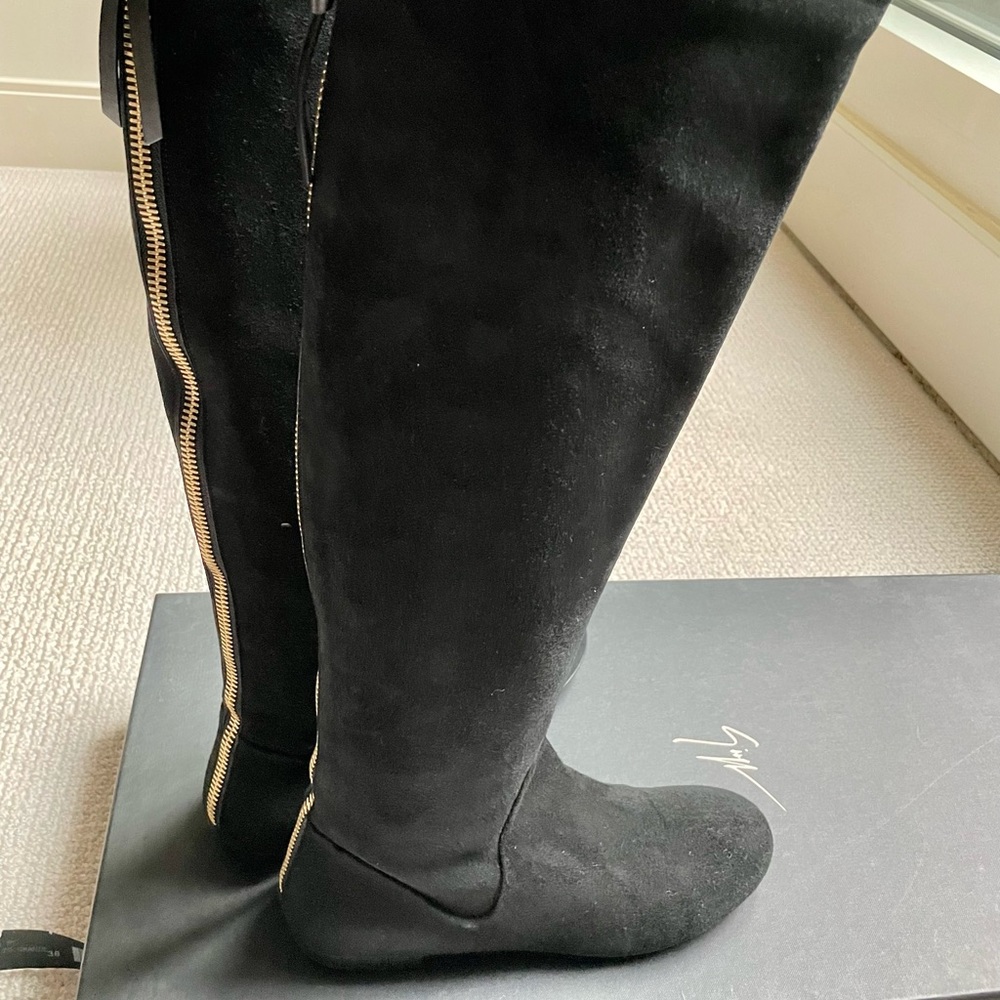 Giuseppe Zanotti butterfly Zip over-the-knee suede flat boots